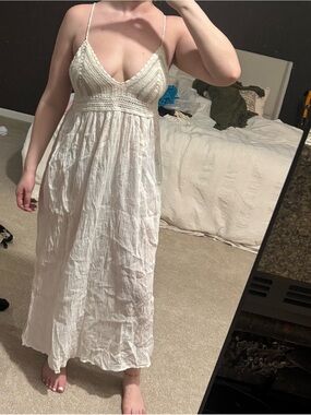 aerie White Crochet-Bust Long Swim Coverup
